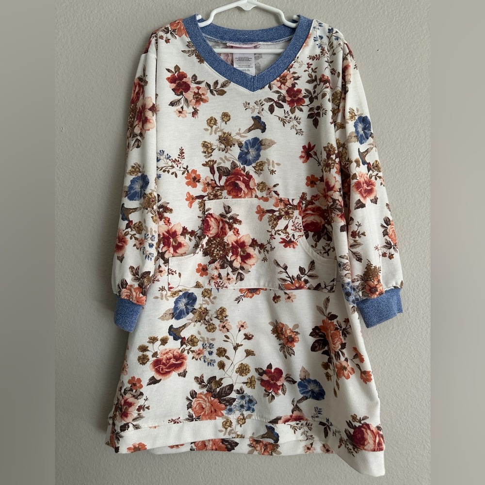 Bonnie Jean Floral Print Dress - Cream, Red, Blue